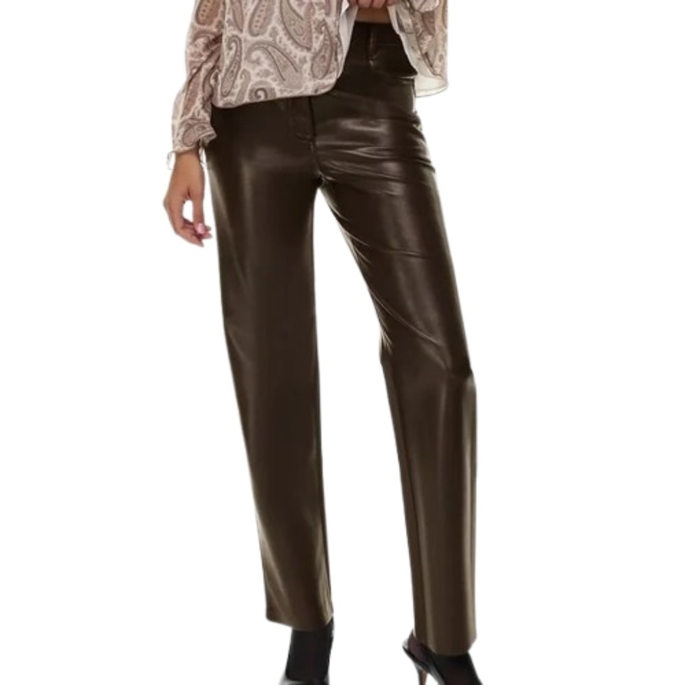 Aritzia Wilfred Melina Vegan Leather Cropped Pants Rich Mocha Brown - Sz 4